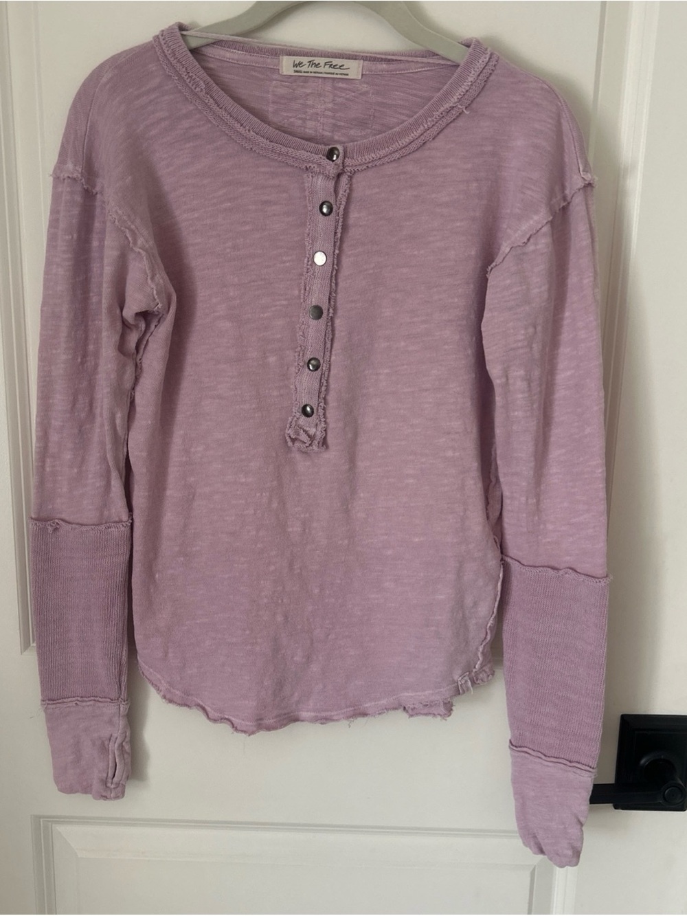 Free People Movement Rally L/S Raw Hem Layering Henley Top in Lavender Sz S